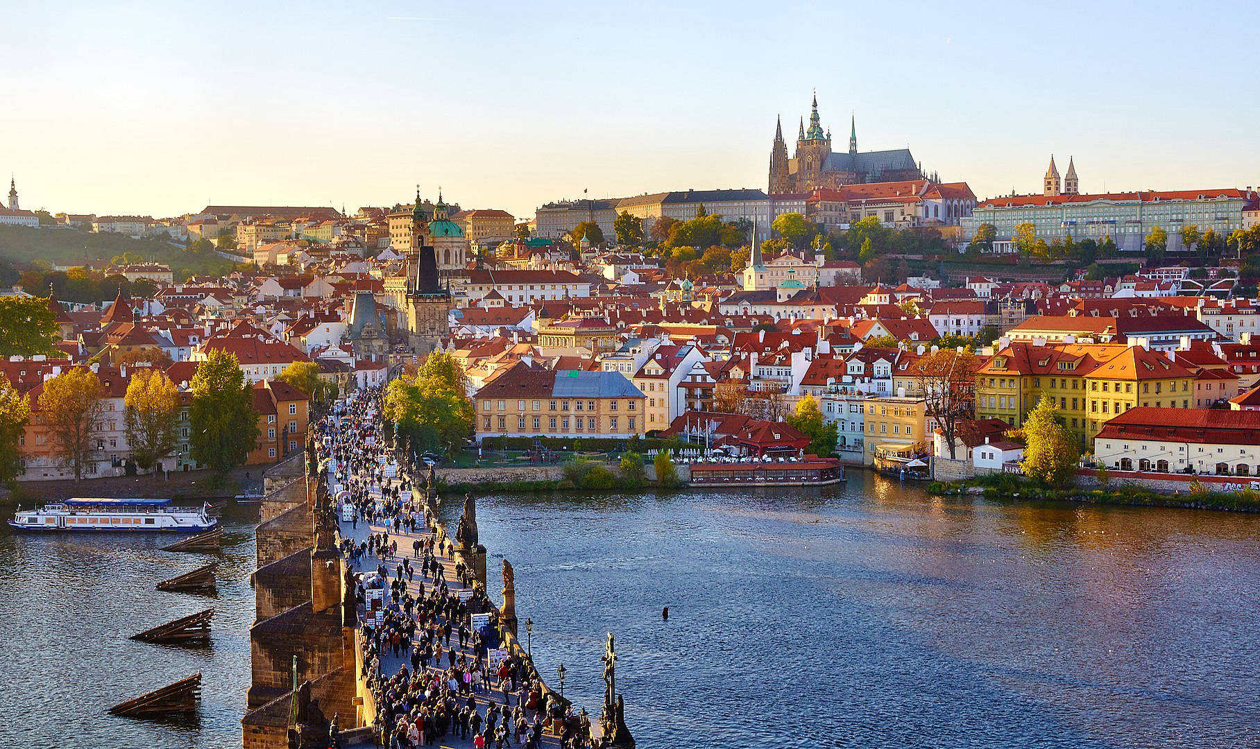 View over Prague, with the Charles Bridge and the Castle district.