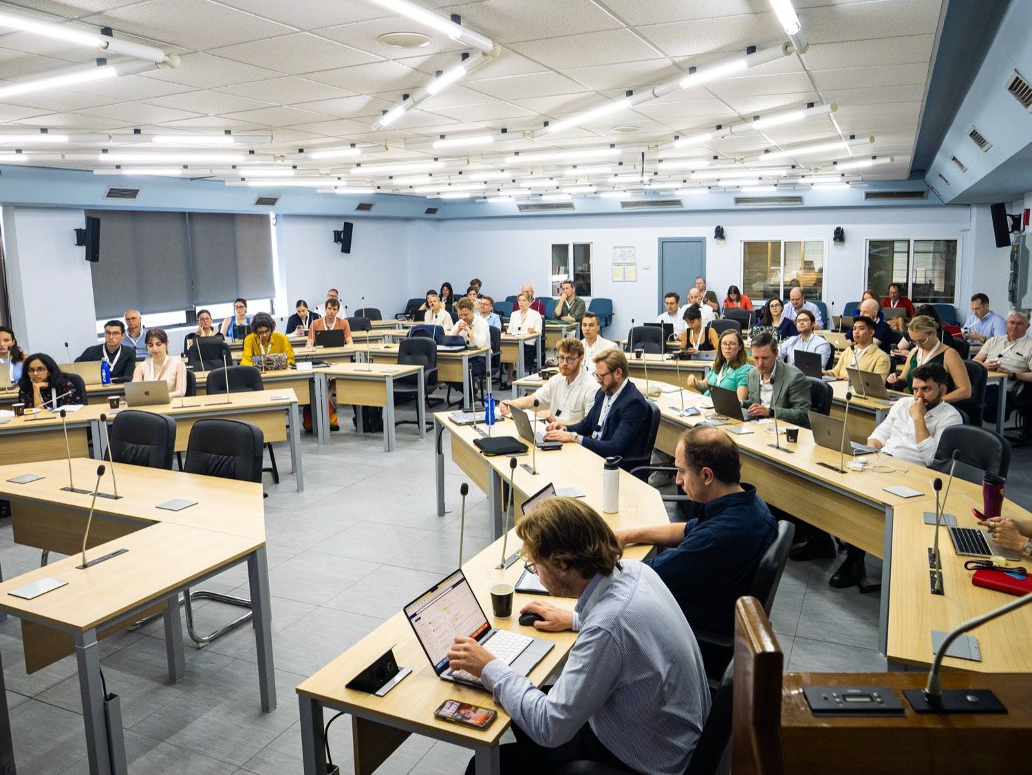 A full lecture hall during the 2025 EISS Conference at the University of Macedonia.